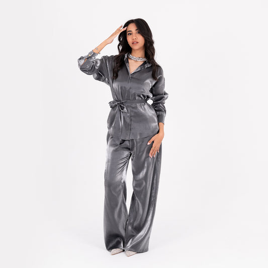 Disco Grey Oversize Satin Set