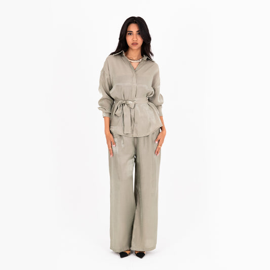 Olive Oversize Satin Set