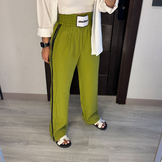 Double waist Green Joggers with Black Stripe