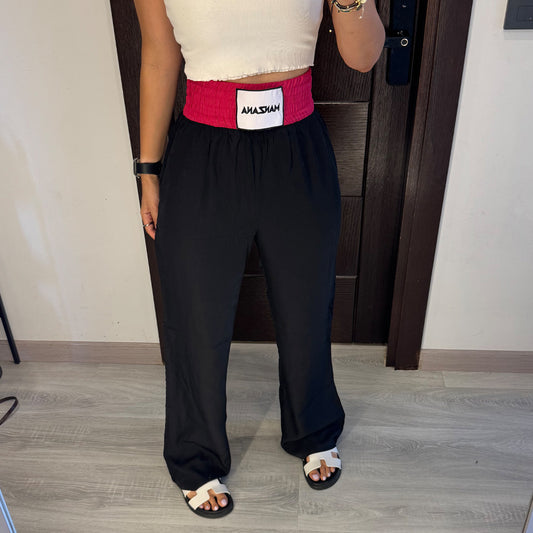 Black Joggers with Fuchsia Double waist