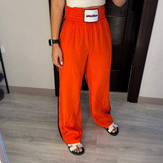 Double waist Orange Joggers with Black Stripe