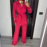 Fuchsia Satin Voile Wide-Leg Set
