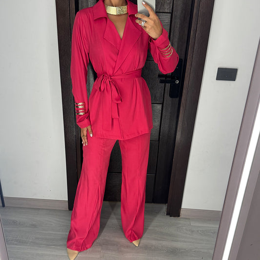 Fuchsia Satin Voile Wide-Leg Set