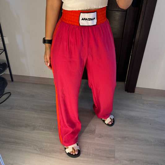Double waist Fuchsia Joggers with Orange Stripe