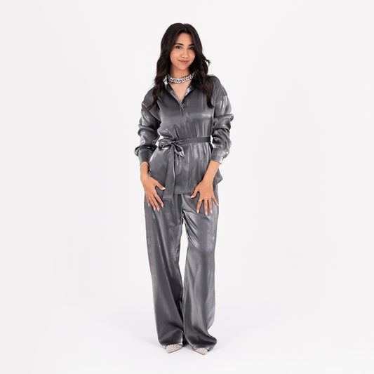 Disco Grey Oversize Satin Set