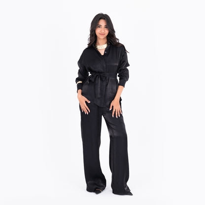 Black Oversize Satin Set