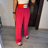 Double waist Fuchsia Joggers with Orange Stripe