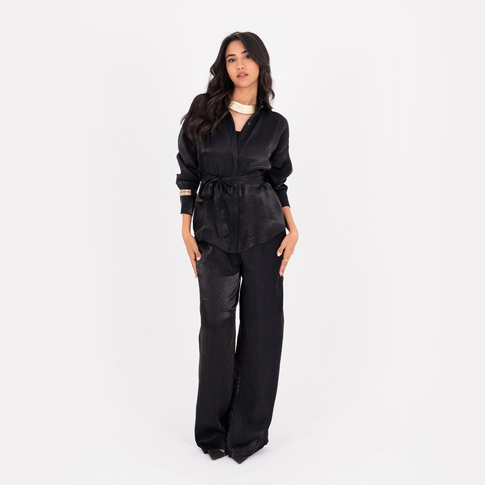 Black Oversize Satin Set