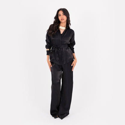 Black Oversize Satin Set