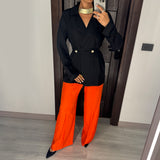 Black & Orange Satin Voile Wide-Leg Set