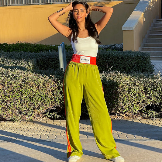 Double waist Green Joggers with Orange Stripe