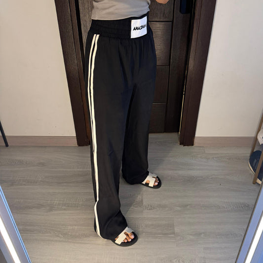 Double waist Black Joggers with White Stripe