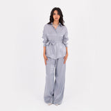 Silver Oversize Satin Set
