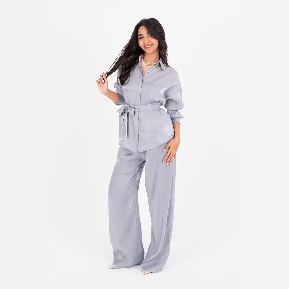 Silver Oversize Satin Set