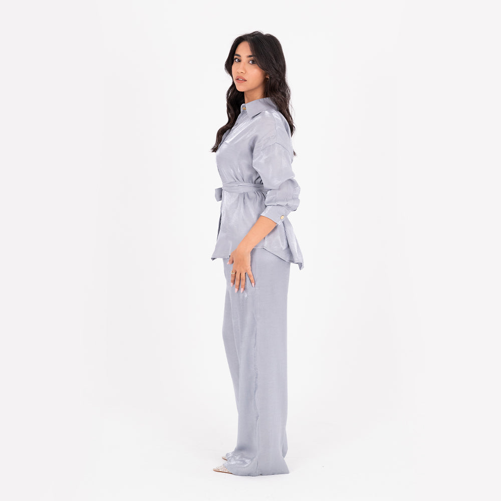 Silver Oversize Satin Set