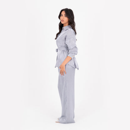 Silver Oversize Satin Set