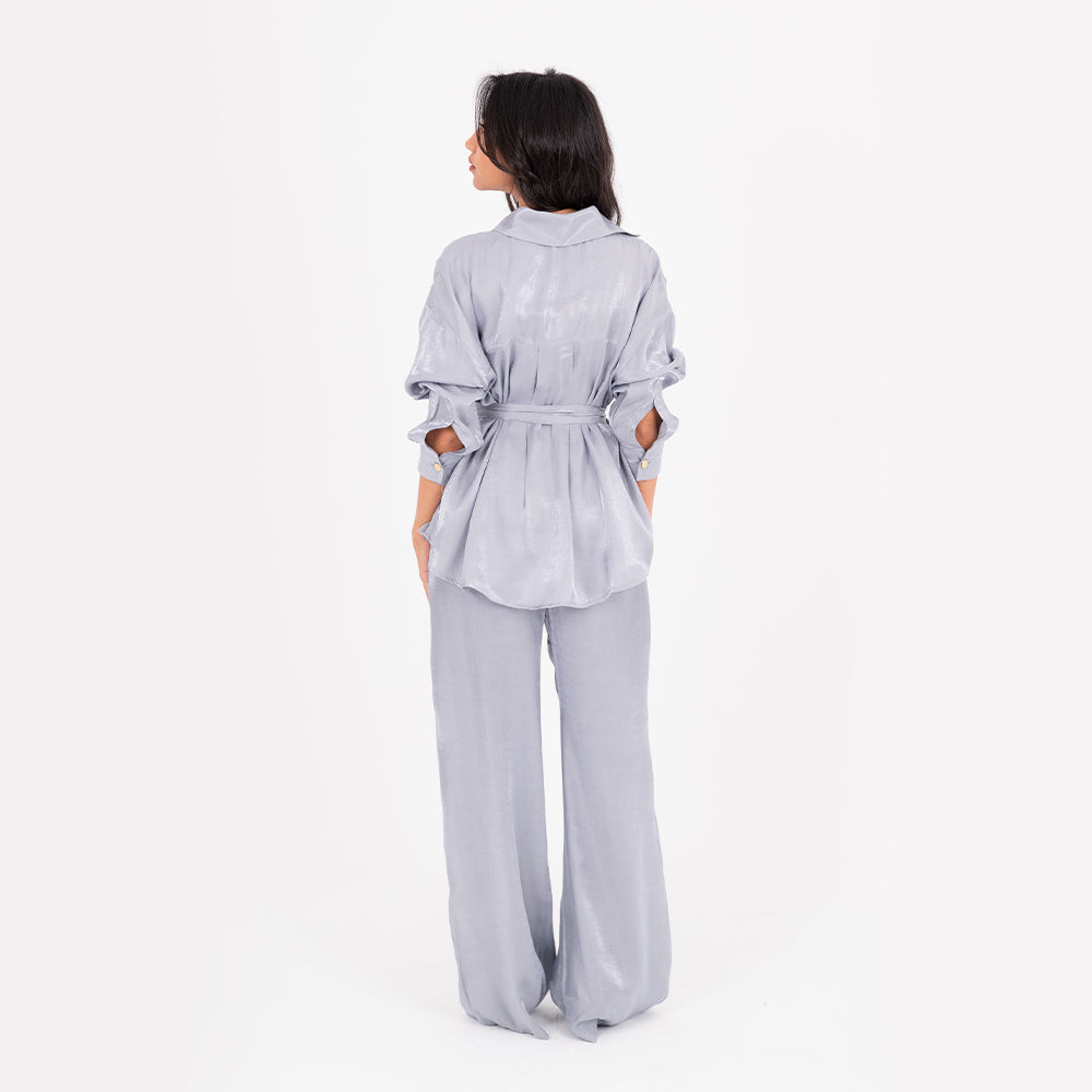 Silver Oversize Satin Set
