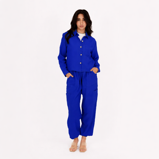 Royal Blue Baggy Linen Set