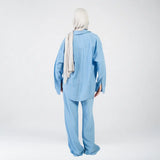 Baby blue Linen Striped Set