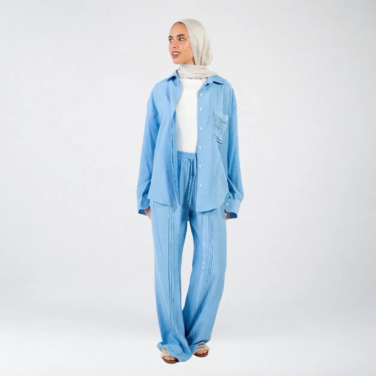 Baby blue Linen Stripes Set