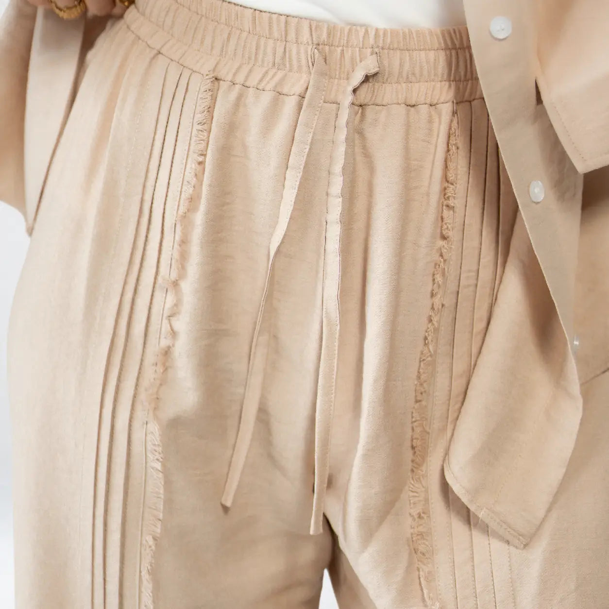 Beige Linen Striped Set