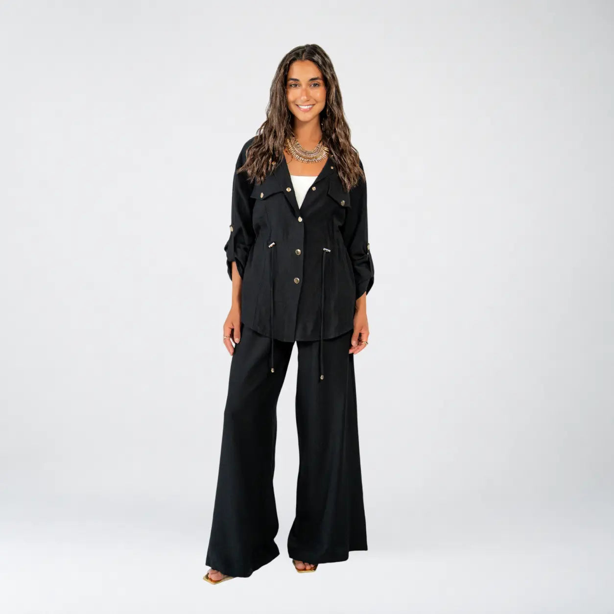 Black Linen Button Set