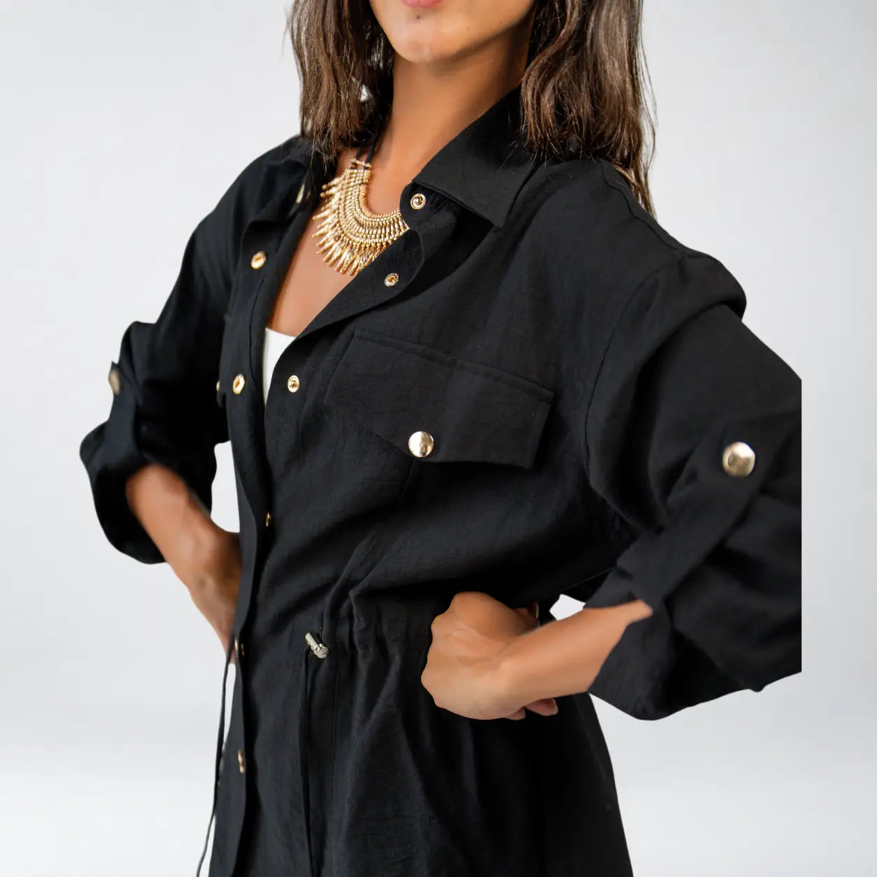 Black Linen Button Set