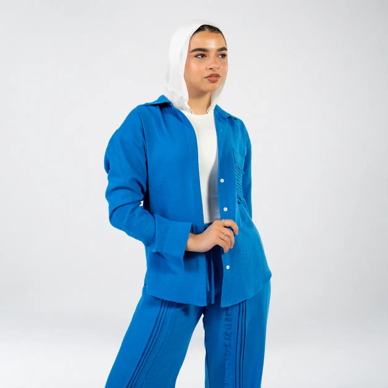 Blue Linen Striped Set