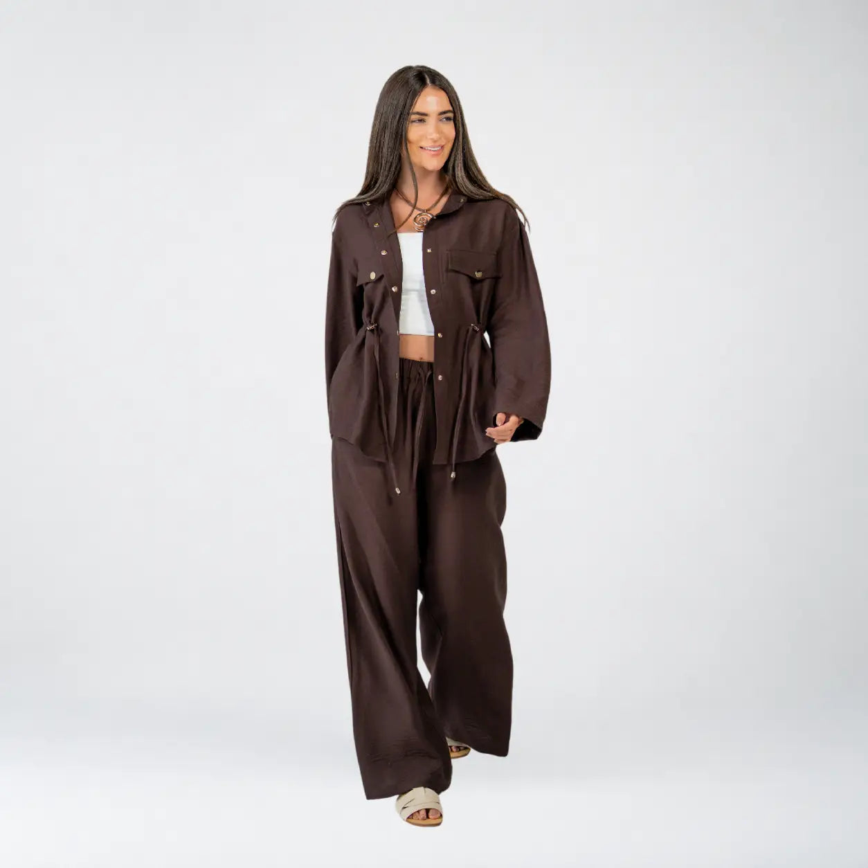 Brown Linen Button Set