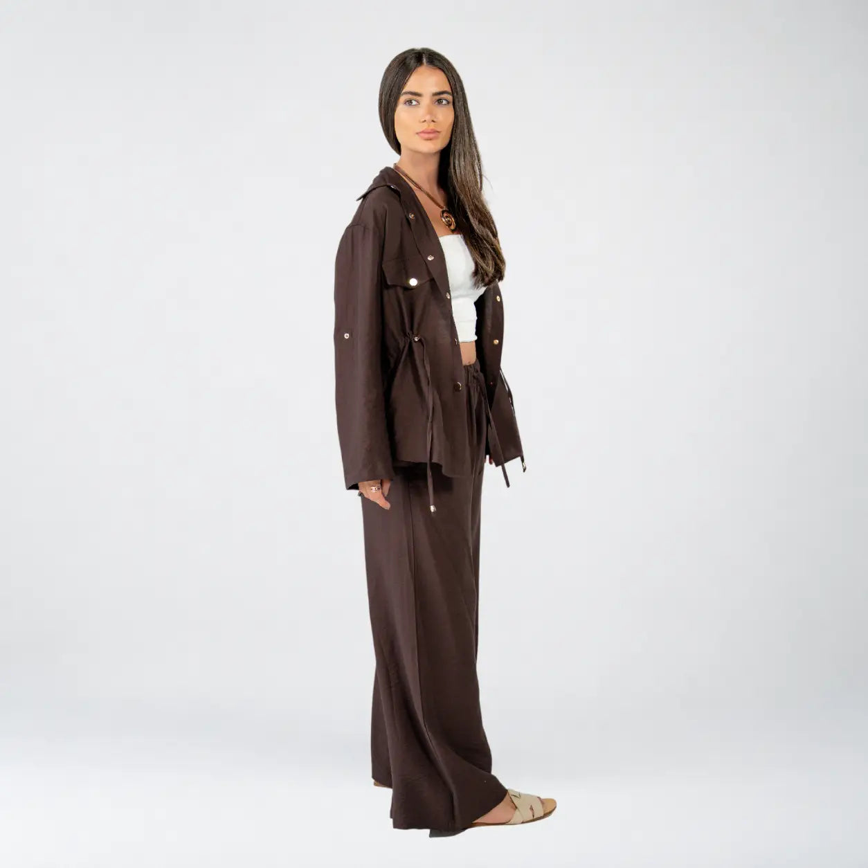 Brown Linen Button Set