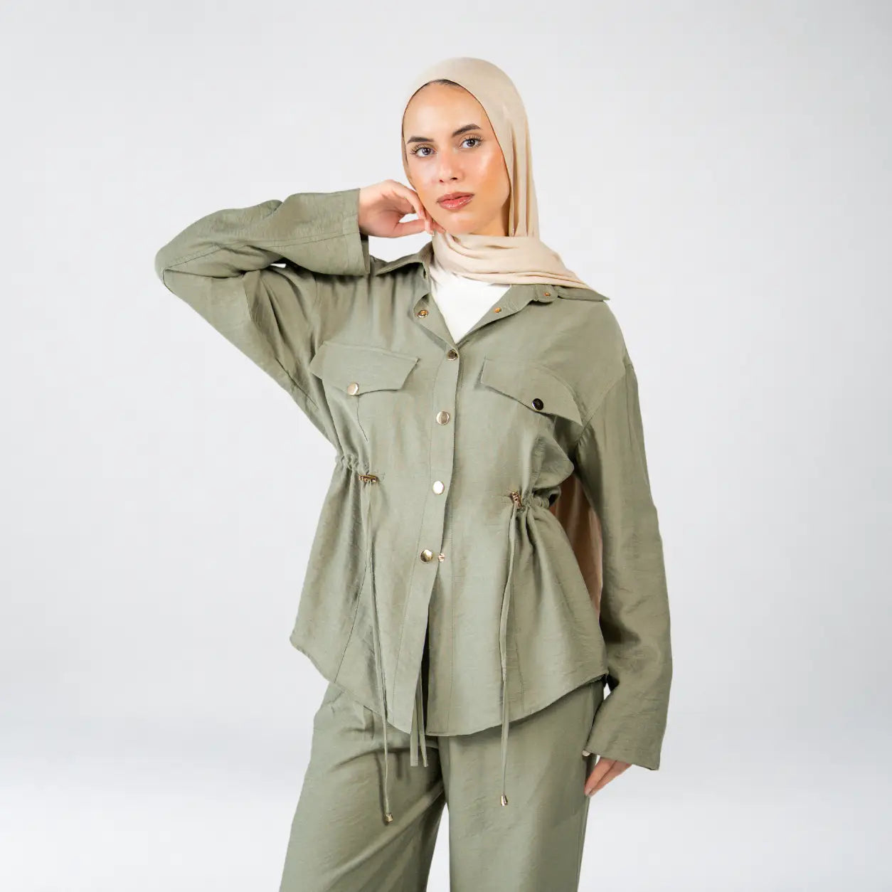 Olive Linen Button Set