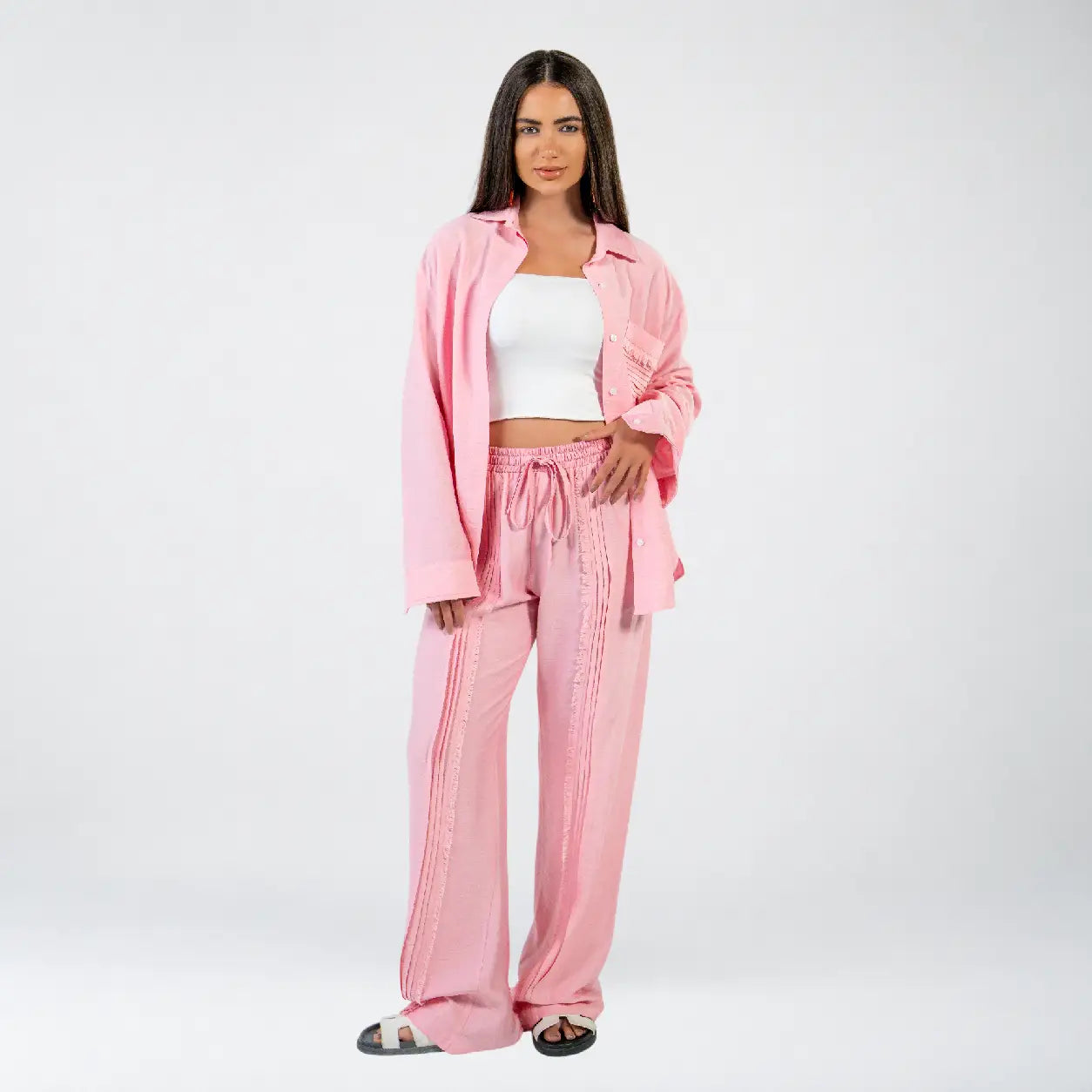 Pink Linen Stripes Set