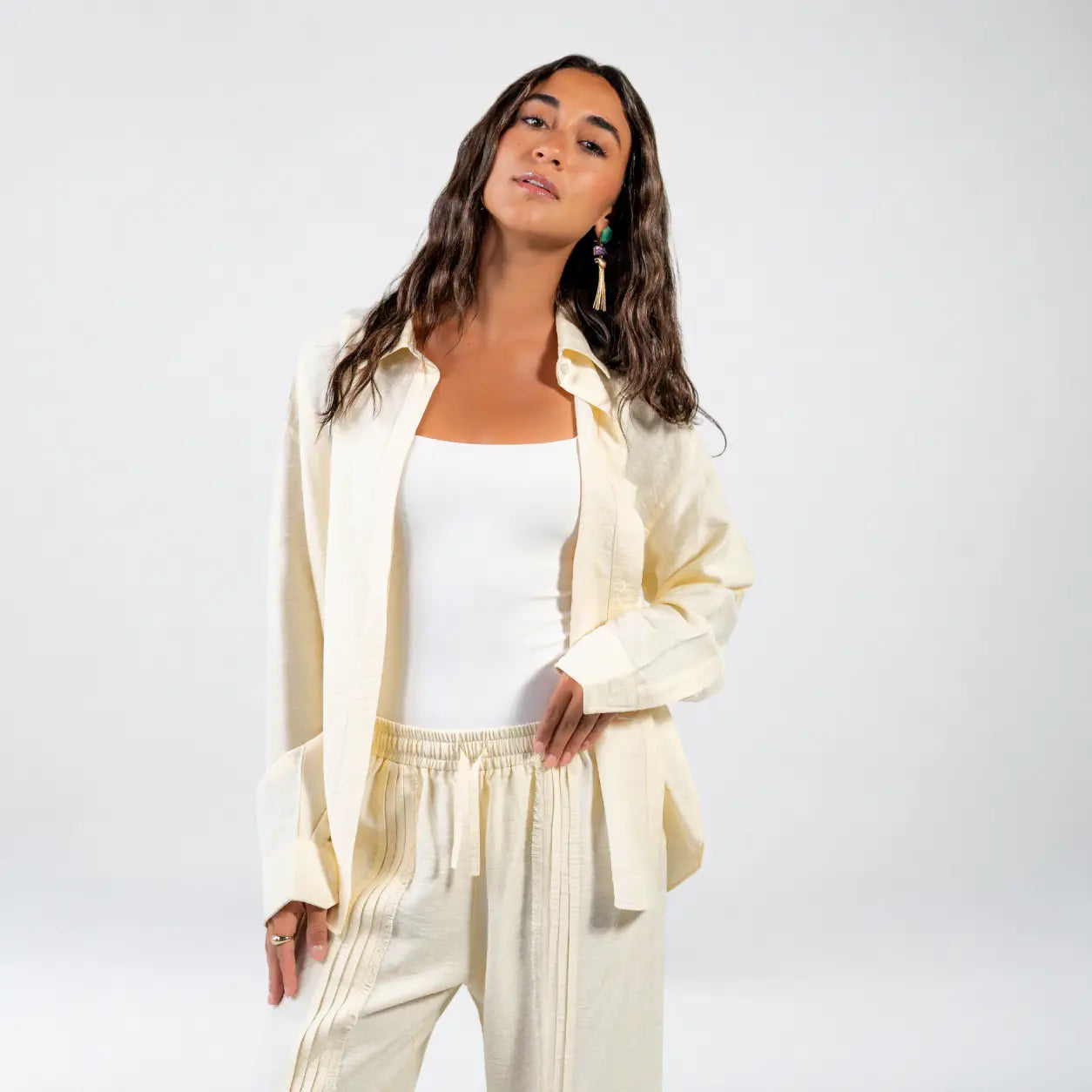 Yellow Linen Striped Set